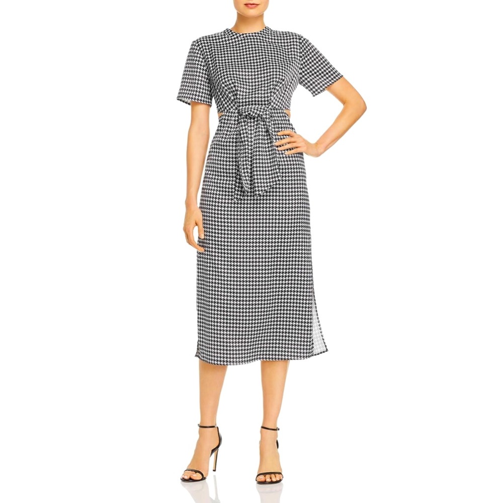 C/MEO Collective Black and White Faux Tie Cut Out Houndstooth Dress Size…